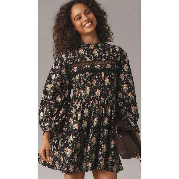 ANTHROPOLOGIE Pilcro Black & Pink Floral Swing Dress – Medium - Picture 4 of 12